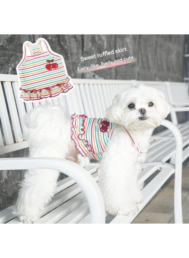 ايه ام فستان لطيف للكلاب الصغيرة، ملابس أعياد ميلاد البنات، ملابس الجراء، ملابس الربيع والصيف للكلاب، تنورة توتو مخططة بألوان قوس قزح، تنورة أميرة كرزية، فساتين كلاب شيواوا يوركشاير - Image 5