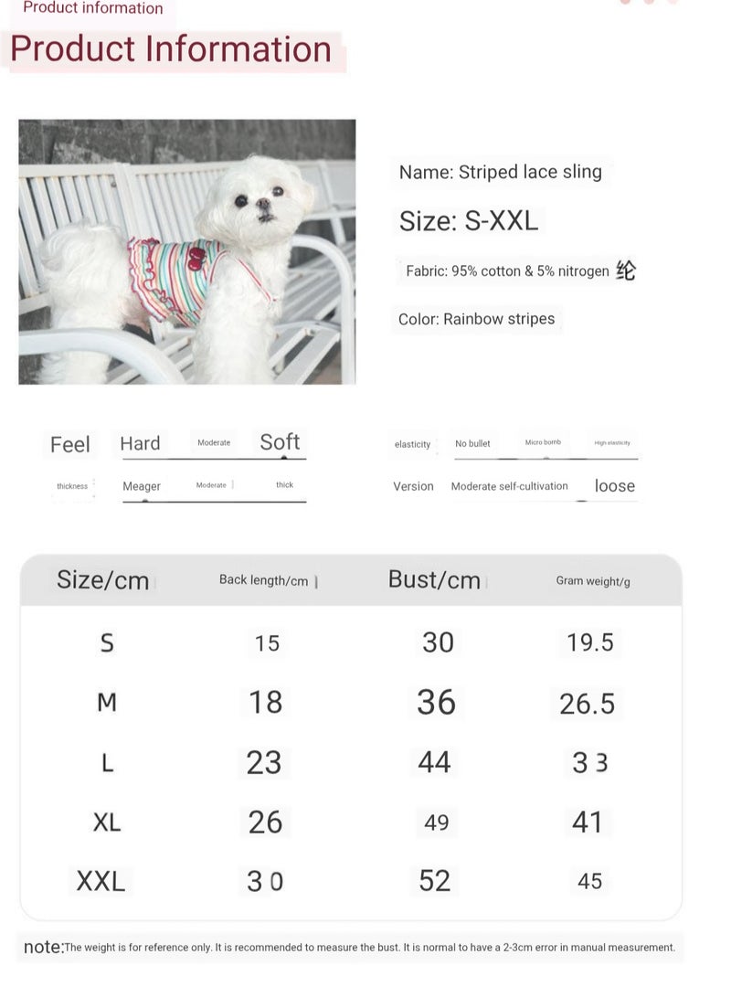 ايه ام فستان لطيف للكلاب الصغيرة، ملابس أعياد ميلاد البنات، ملابس الجراء، ملابس الربيع والصيف للكلاب، تنورة توتو مخططة بألوان قوس قزح، تنورة أميرة كرزية، فساتين كلاب شيواوا يوركشاير - Image 3