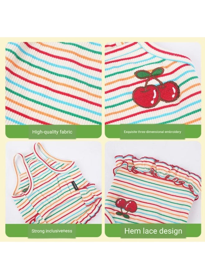 ايه ام فستان لطيف للكلاب الصغيرة، ملابس أعياد ميلاد البنات، ملابس الجراء، ملابس الربيع والصيف للكلاب، تنورة توتو مخططة بألوان قوس قزح، تنورة أميرة كرزية، فساتين كلاب شيواوا يوركشاير - Image 2