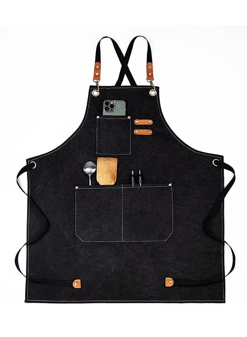 Chef Apron Waterproof and Greaseproof Bib Apron with Adjustable Straps and Large Pockets For Cooking Baking Gardening and Painting - Image 1