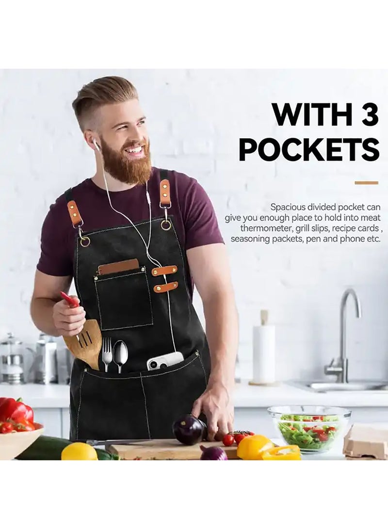 Chef Apron Waterproof and Greaseproof Bib Apron with Adjustable Straps and Large Pockets For Cooking Baking Gardening and Painting - Image 5