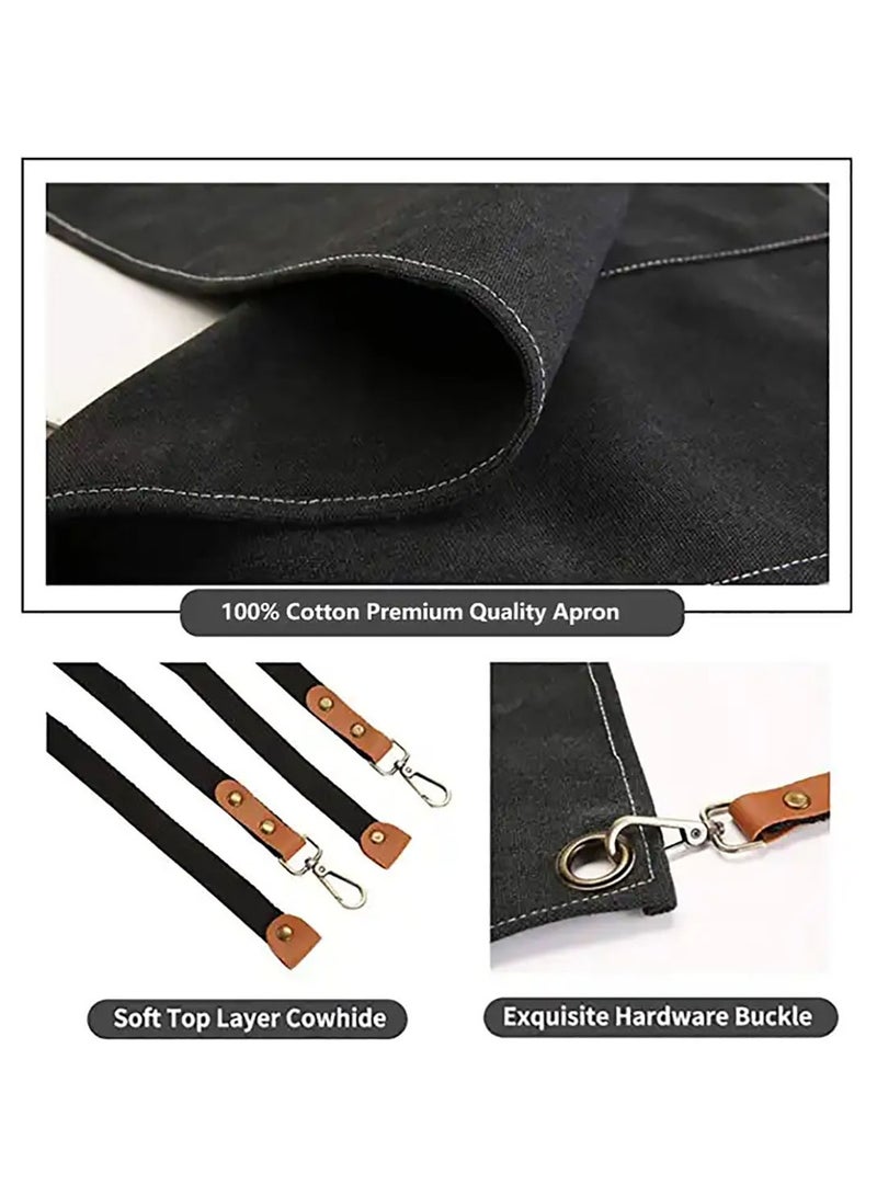 Chef Apron Waterproof and Greaseproof Bib Apron with Adjustable Straps and Large Pockets For Cooking Baking Gardening and Painting - Image 3