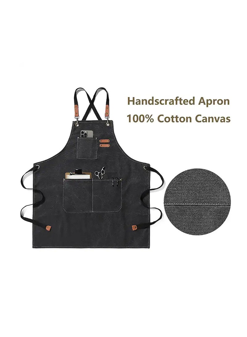 Chef Apron Waterproof and Greaseproof Bib Apron with Adjustable Straps and Large Pockets For Cooking Baking Gardening and Painting - Image 4