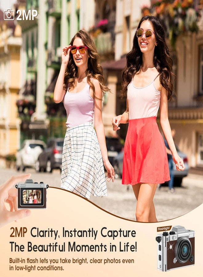 Dienspeak Tiny Digital Camera, Vintage Mini Keychain Camera for Teens & Beginners, Premium Leather Portable Small Camcorder with 16GB Card, 2K HD Video Recorder for Travel and Vlogging, Brown - Image 4