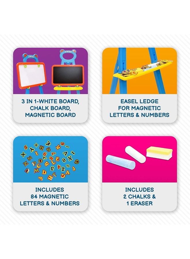 Easel Board for Kids 3 in 1 Dry Erase White Board Magnetic Board and Chalkboard With Letters and Numbers  - Image 3