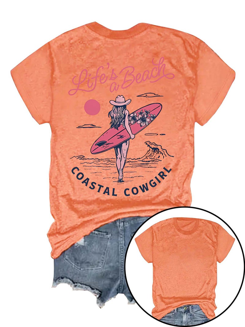 Summer Women'S Pattern Surf Printing Round Neck Short Sleeve Casual Fashion Explosion T-Shirt - Image 1
