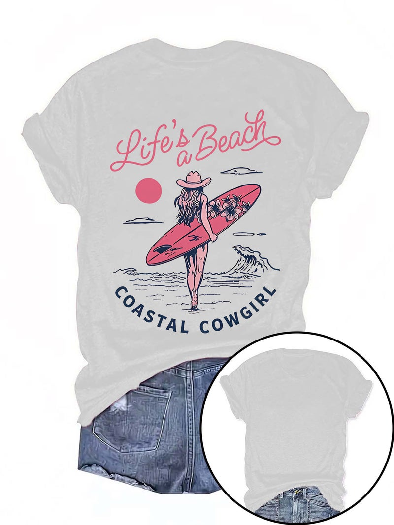Summer Women'S Pattern Surf Printing Round Neck Short Sleeve Casual Fashion Explosion T-Shirt - Image 2