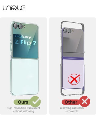 For Samsung Galaxy Z Flip 7 Case - Ultra-Thin Transparent Hard PC and Soft TPU Cover - with Shockproof Bumper and Anti-Scratch Back - Metal Connector Folding Convenient - Clear - view 2