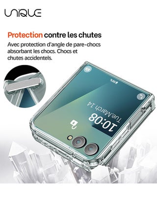 For Samsung Galaxy Z Flip 7 Case - Ultra-Thin Transparent Hard PC and Soft TPU Cover - with Shockproof Bumper and Anti-Scratch Back - Metal Connector Folding Convenient - Clear - view 3