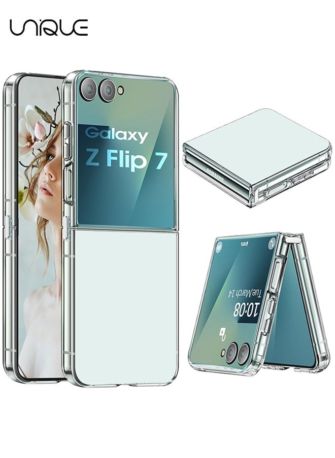 Unique For Samsung Galaxy Z Flip 7 Case - Ultra-Thin Transparent Hard PC and Soft TPU Cover - with Shockproof Bumper and Anti-Scratch Back - Metal Connector Folding Convenient - Clear