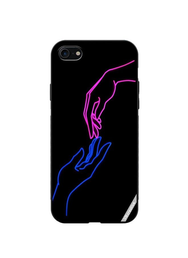VR CREATIVE - Protective Case Cover For Apple iPhone SE (2022) Hands In Neon Lights Design Multicolour - Image 1