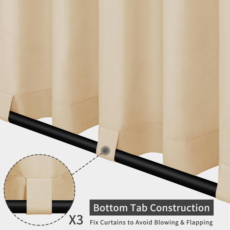 Easy-Going Outdoor Patio Curtains Detachable Tab Top Windproof Weatherproof Curtain for Cabana, Porch, Pergola and Gazebo, Tab Bottom Drape, 2 Panels, 54W x 84L inch, Beige - Image 3