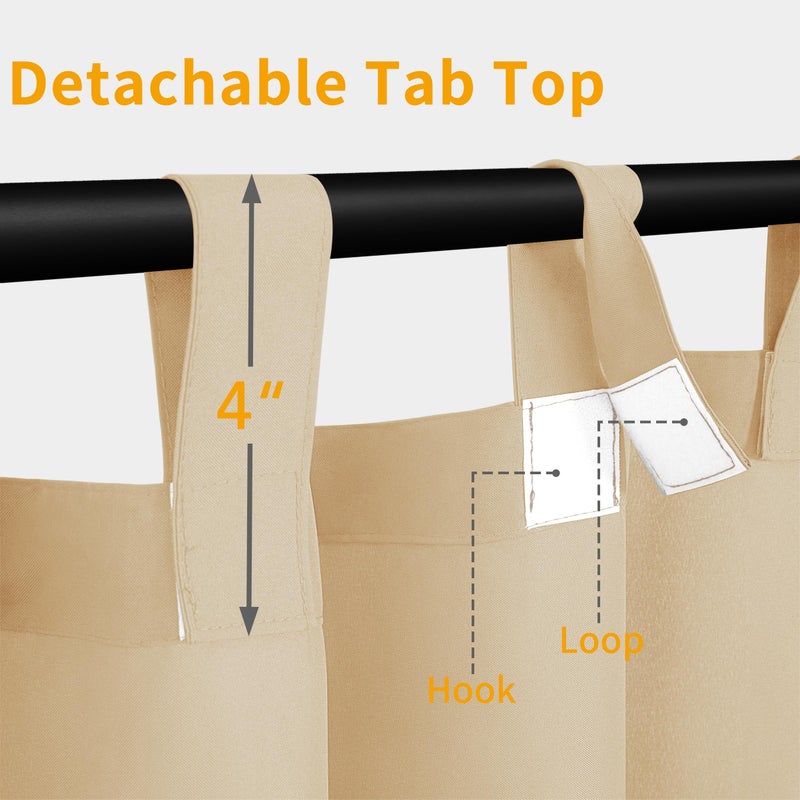 Easy-Going Outdoor Patio Curtains Detachable Tab Top Windproof Weatherproof Curtain for Cabana, Porch, Pergola and Gazebo, Tab Bottom Drape, 2 Panels, 54W x 84L inch, Beige - Image 2