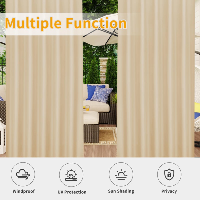Easy-Going Outdoor Patio Curtains Detachable Tab Top Windproof Weatherproof Curtain for Cabana, Porch, Pergola and Gazebo, Tab Bottom Drape, 2 Panels, 54W x 84L inch, Beige - Image 5