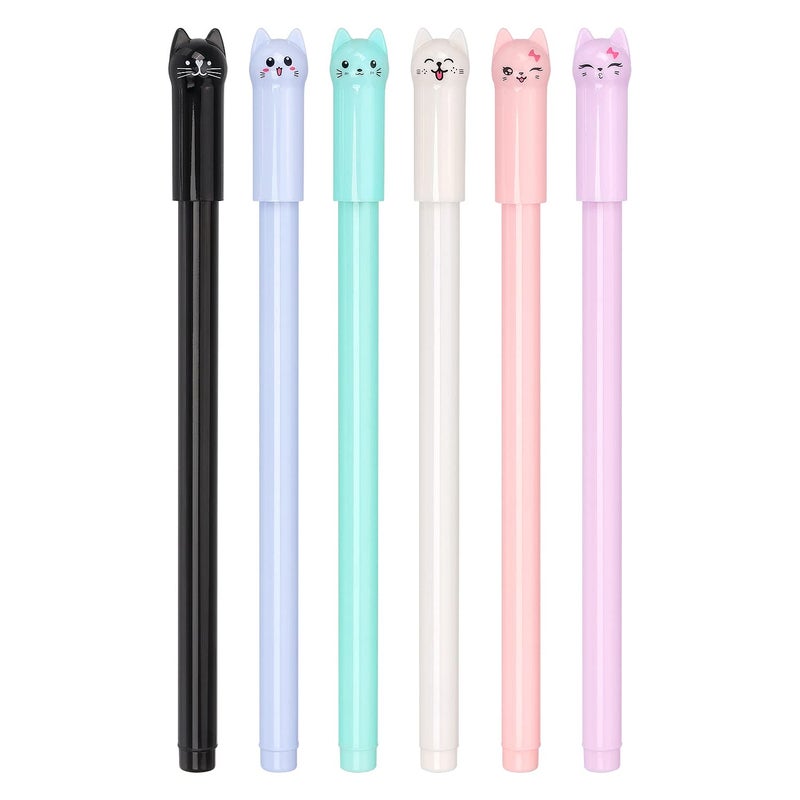 Bribobo 6 Pack Colorful Cat Pens Kawaii Gel Pens 0.5mm Black Ink Ballpoint Pens for School Supplies - Image 1