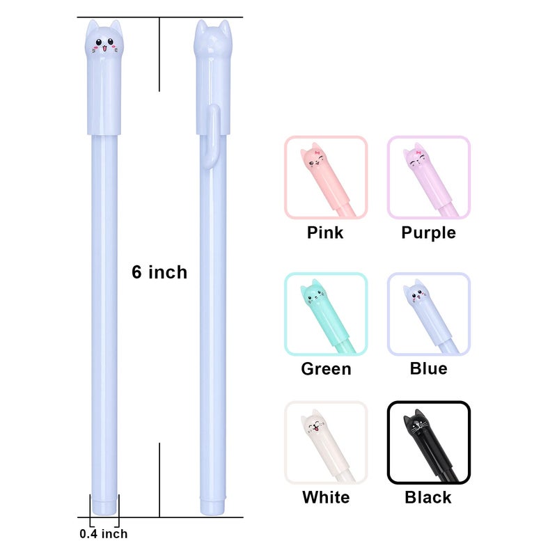 Bribobo 6 Pack Colorful Cat Pens Kawaii Gel Pens 0.5mm Black Ink Ballpoint Pens for School Supplies - Image 2