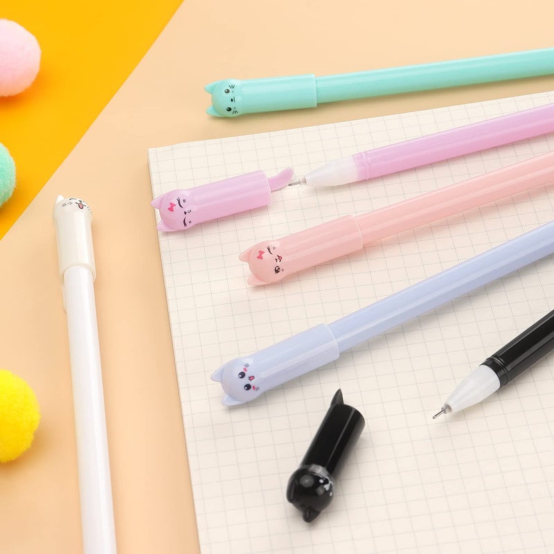 Bribobo 6 Pack Colorful Cat Pens Kawaii Gel Pens 0.5mm Black Ink Ballpoint Pens for School Supplies - Image 5