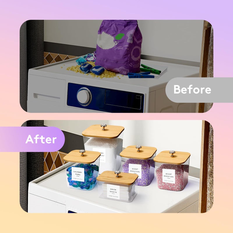 POLRAI 5 Pack Laundry Pod Containers and Dryer Sheet Holder for Laundry Room Organization Acrylic Jars with Lids and Labels for Laundry Detergent Laundry Pods Dry Sheet Organizing - Image 4