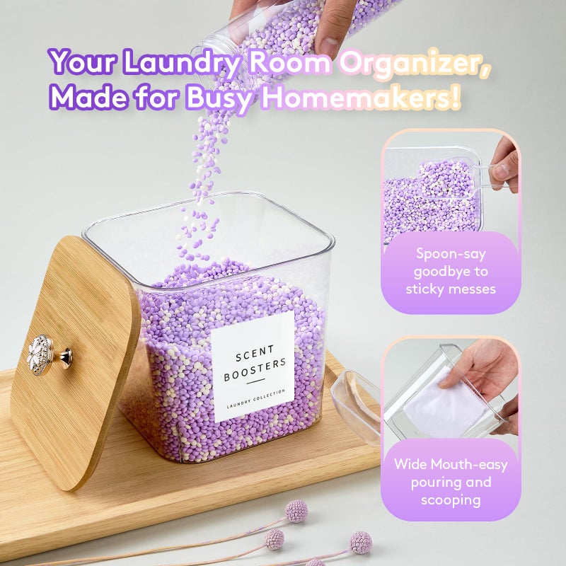 POLRAI 5 Pack Laundry Pod Containers and Dryer Sheet Holder for Laundry Room Organization Acrylic Jars with Lids and Labels for Laundry Detergent Laundry Pods Dry Sheet Organizing - Image 3