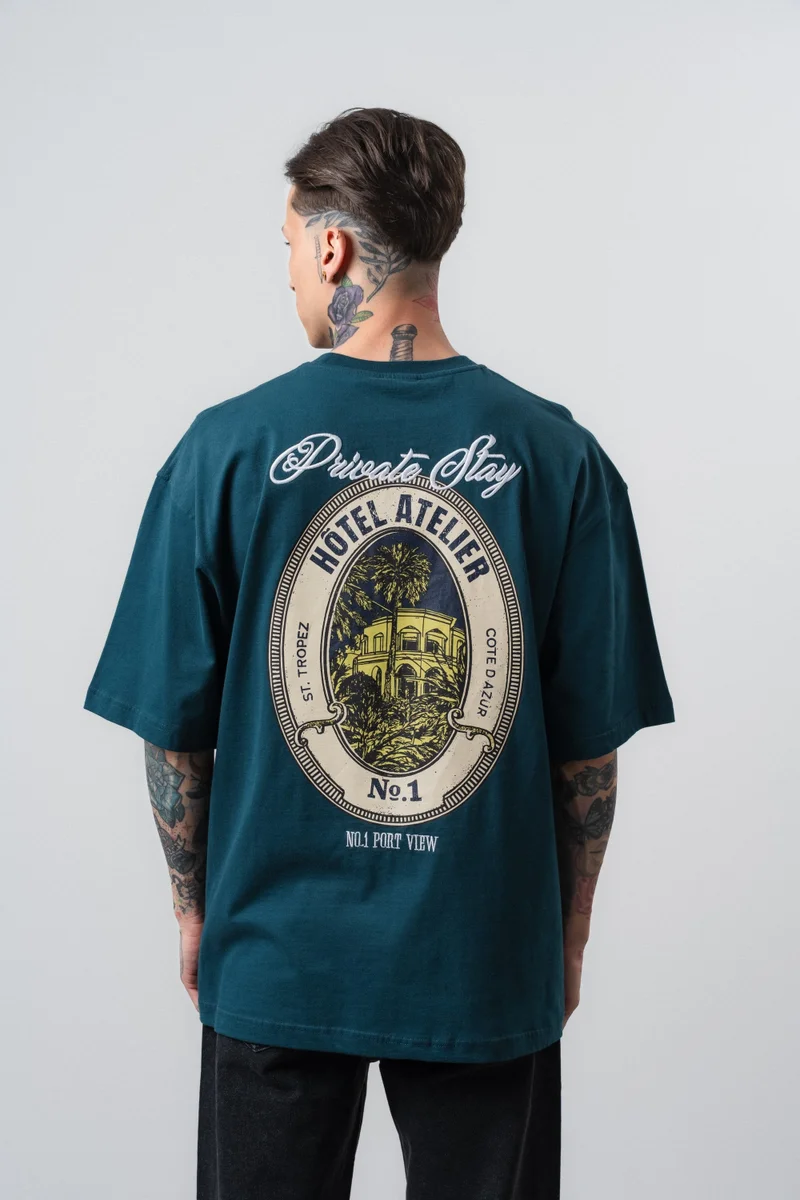 Respire Men's Private Print Oversize T-Shirt Emerald