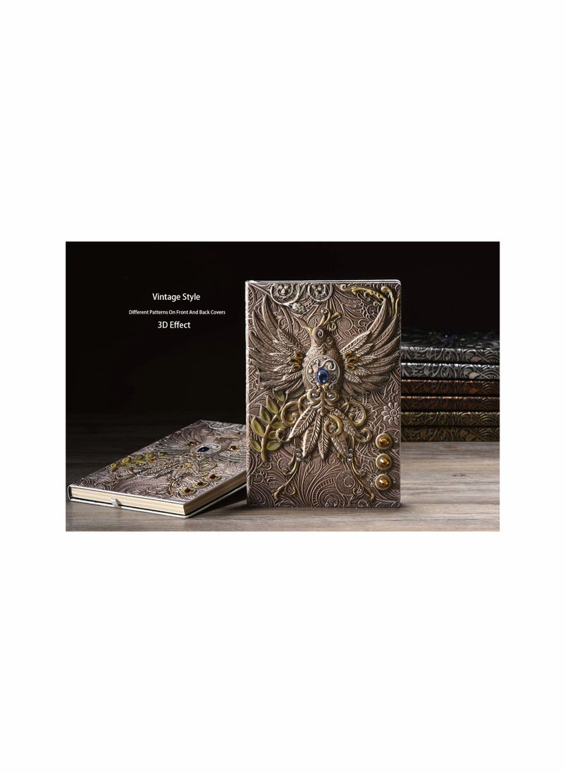 Hardback Notebook A5 Lined, Vintage Leather Journal Notebook, Embossed Handmade Writing Diary, Brown and Ivory s Note Book, Birthday Gift for Women Men Friends Kids, Colorful - Image 3