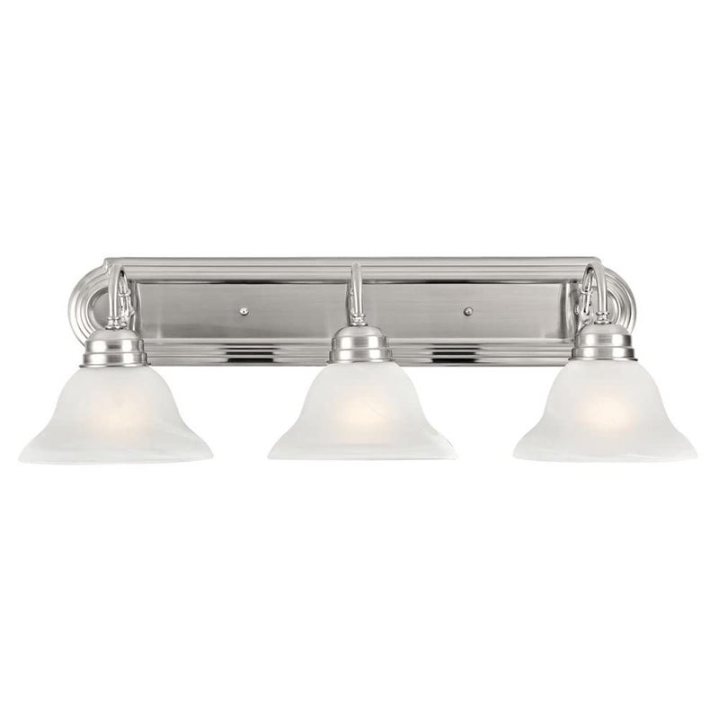 Design House Millbridge 3Light Vanity Light Satin Nickel Finish Frosted Glass Shades Dimmable Bathroom Wall Fixture Design House 517383 
