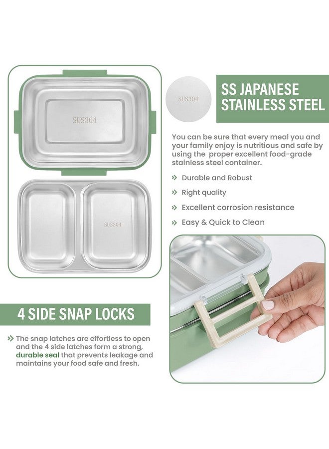 ABOUT SPACE Lunch Box - 2 Tier Compartment 1200ml Insulated Tiffin Box with Silicon Gaskets Lid, No Leak-Proof Diet Food Partition Stainless Steel Bento Box for Men,Women,Kids (Green L17xB11.5xH9.5cm) - Image 4