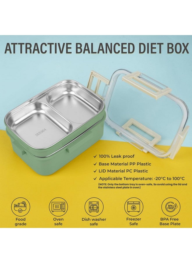 ABOUT SPACE Lunch Box - 2 Tier Compartment 1200ml Insulated Tiffin Box with Silicon Gaskets Lid, No Leak-Proof Diet Food Partition Stainless Steel Bento Box for Men,Women,Kids (Green L17xB11.5xH9.5cm) - Image 5