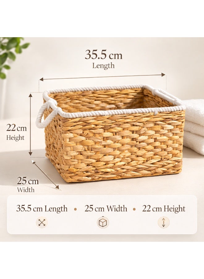 هومسميثز **سلة تخزين مستطيلة متوسطة بإطار معدني من Homesmiths، المقاس 35.5 × 25 × 22 سم | منظم منسوج متين للرفوف والمناشف والألعاب والغسيل | سلة تخزين ديكورية لغرفة المعيشة وغرفة النوم وتنظيم الخزائن** - Image 2