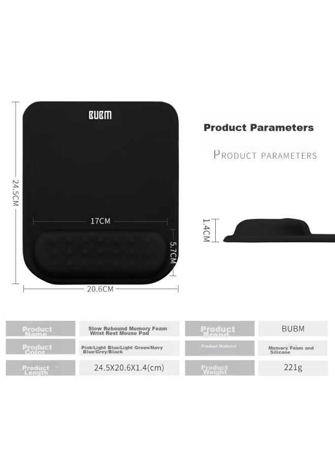 Bubm Memory Foam Mouse Pad Wrist Rest, Cute Creative Simple Silicone Laptop Mouse Wrist Support, Hand And Wrist Pad For Men, Jsm-b Black - Image 3