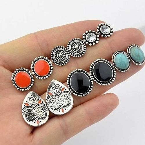 Haloty 6 Pairs Boho Turquoise Earring Set Vintage Colorful Stud Halloween Earring Jewelry for Women and Girls - Image 1