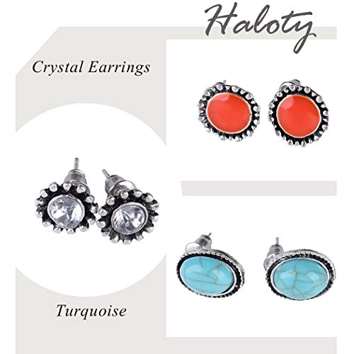 Haloty 6 Pairs Boho Turquoise Earring Set Vintage Colorful Stud Halloween Earring Jewelry for Women and Girls - Image 3