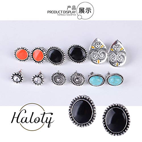 Haloty 6 Pairs Boho Turquoise Earring Set Vintage Colorful Stud Halloween Earring Jewelry for Women and Girls - Image 4