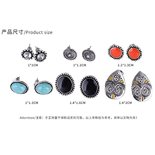 Haloty 6 Pairs Boho Turquoise Earring Set Vintage Colorful Stud Halloween Earring Jewelry for Women and Girls - Image 2
