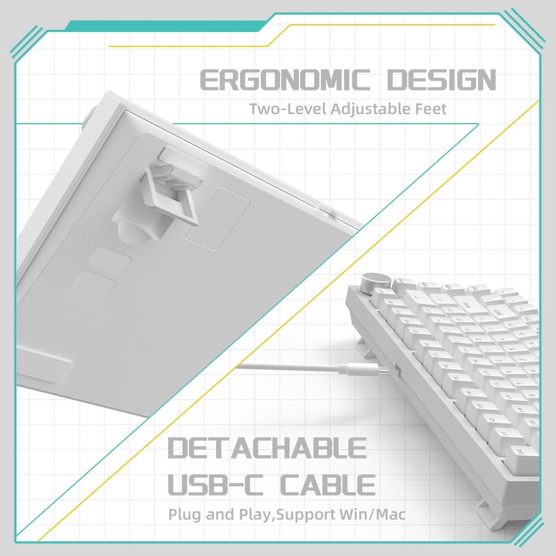 Attack Shark X820Ultra Wireless 75% Mechanical Gaming Keyboard with Screen & Knob Hot Swap 2.4GHz/BT/Wired RGB Backlit Gasket Mount Side Print PBT Keycap QMK Web Driver Shark Switch-White Contour - Image 5