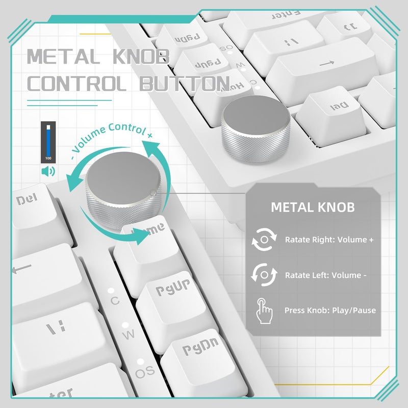 Attack Shark X820Ultra Wireless 75% Mechanical Gaming Keyboard with Screen & Knob Hot Swap 2.4GHz/BT/Wired RGB Backlit Gasket Mount Side Print PBT Keycap QMK Web Driver Shark Switch-White Contour - Image 3