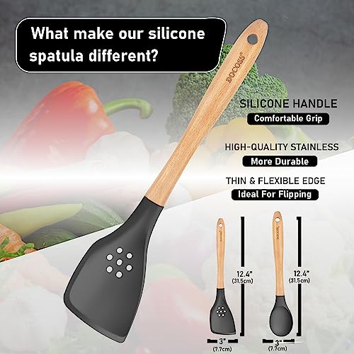 DOCOSS Pack of 3 Wooden Spatula for Non Stick Pan/Silicone Spatula for Kitchen/Spatula for Cake/Spatulas for Cooking Spoon Set,Baking Accessories (Black) - Image 5