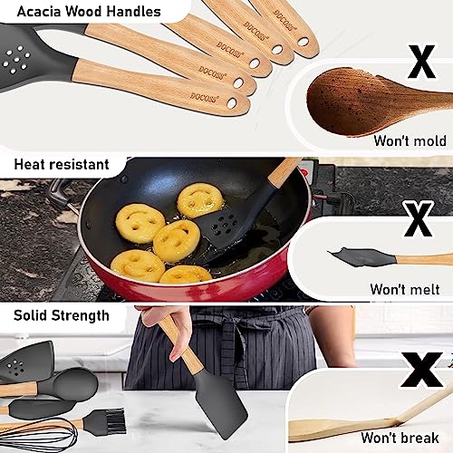 DOCOSS Pack of 3 Wooden Spatula for Non Stick Pan/Silicone Spatula for Kitchen/Spatula for Cake/Spatulas for Cooking Spoon Set,Baking Accessories (Black) - Image 3