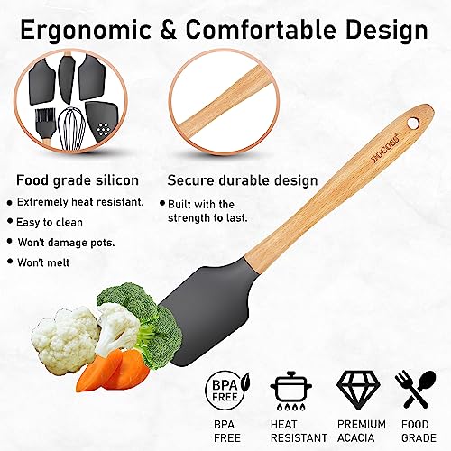 DOCOSS Pack of 3 Wooden Spatula for Non Stick Pan/Silicone Spatula for Kitchen/Spatula for Cake/Spatulas for Cooking Spoon Set,Baking Accessories (Black) - Image 4