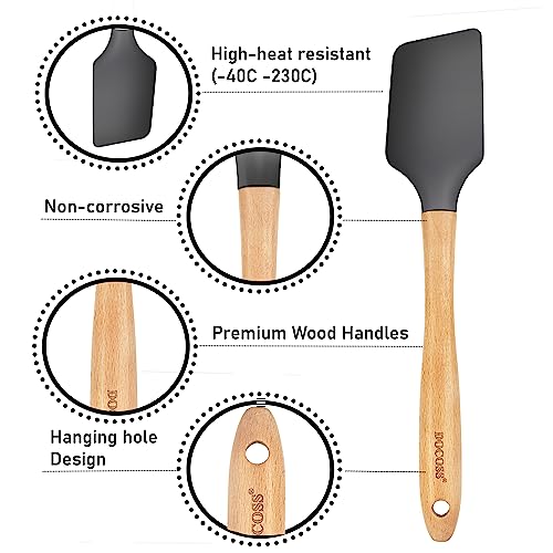 DOCOSS Pack of 3 Wooden Spatula for Non Stick Pan/Silicone Spatula for Kitchen/Spatula for Cake/Spatulas for Cooking Spoon Set,Baking Accessories (Black) - Image 2