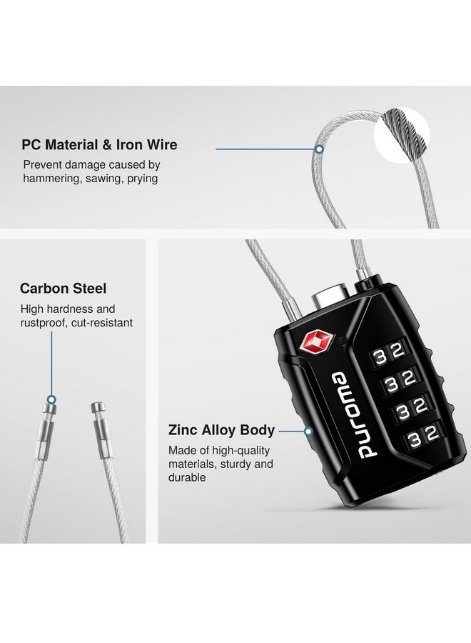 Puroma 2 Pack TSA Approved Luggage Locks, 4 Digit Combination Travel Locks Resettable Code Lock with Zinc Alloy Body for Suitcase, Toolbox, Backpack, Bag, Gym Locker (Black) - Image 4