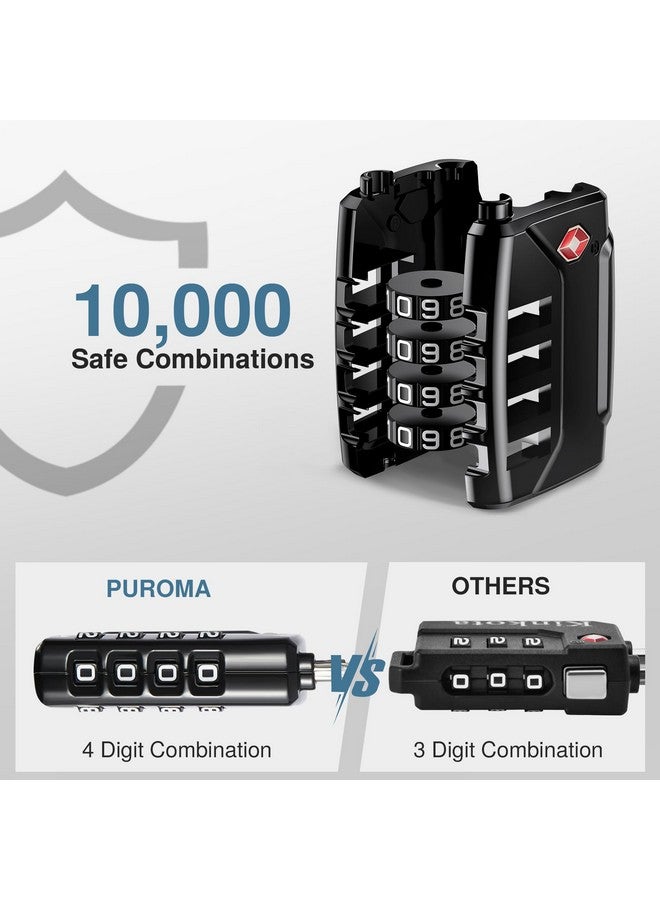 Puroma 2 Pack TSA Approved Luggage Locks, 4 Digit Combination Travel Locks Resettable Code Lock with Zinc Alloy Body for Suitcase, Toolbox, Backpack, Bag, Gym Locker (Black) - Image 2