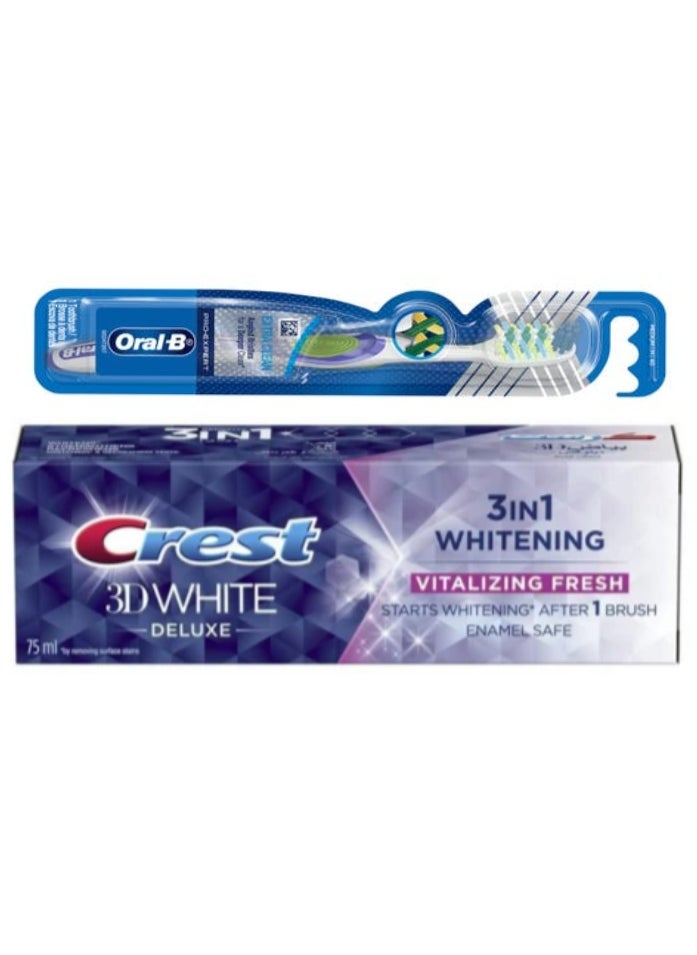Oral-B - Oral-B Pro-Expert Ultra Soft Multi-Color Manual Toothbrush with Crest 3D White Deluxe Vitalis Fresh Toothpaste 75ml - Image 1