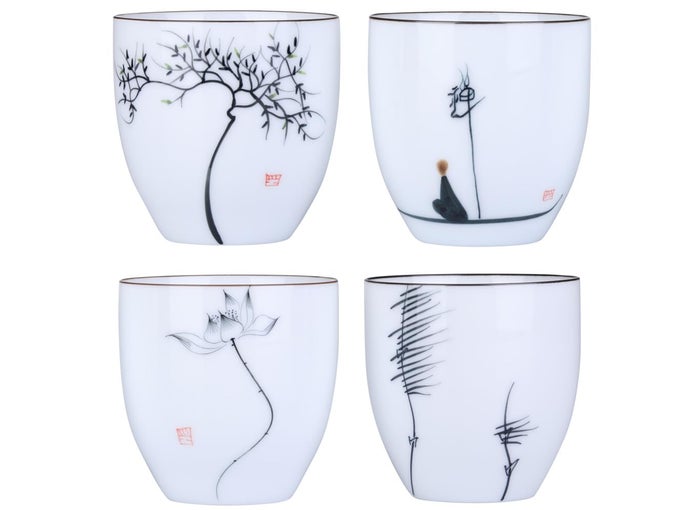 IMART 4 PCS JAPANESE TEA CUPS CHINESE CERAMIC KUNG FU TEA CUPS TEA CUP SET 5 OUNCE