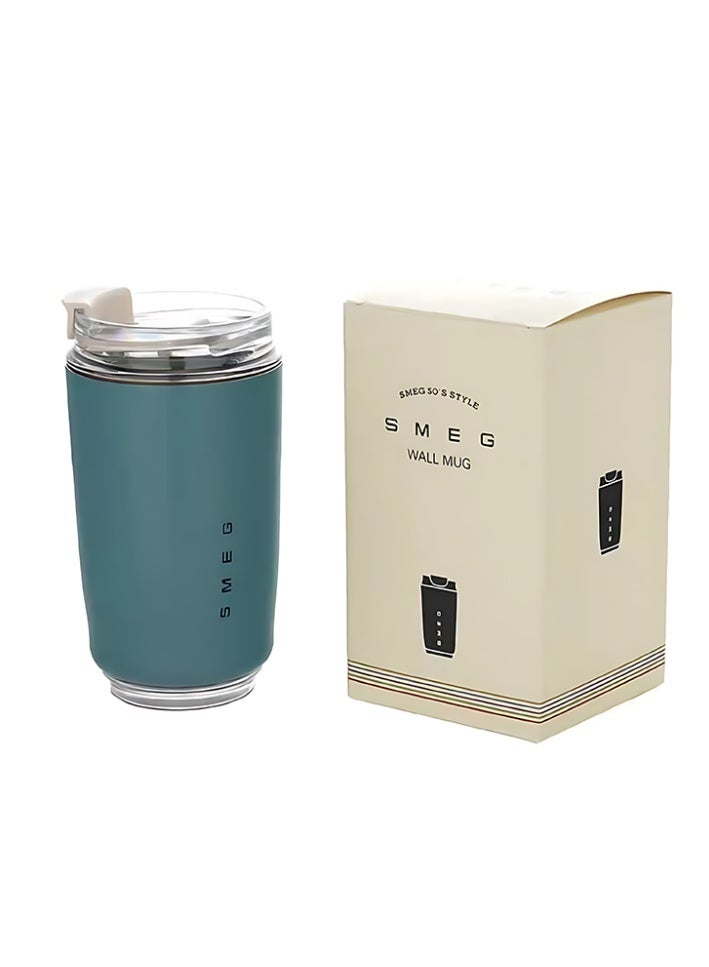 سميج كوب قهوة للسفر من Smeg، سعة ‎350 مل، كوب مشروبات معزول بغطاء مانع للتسرب، حافظ للحرارة طويل الأمد مع غطاء، ترمس قهوة للسفر (أزرق) - Image 1