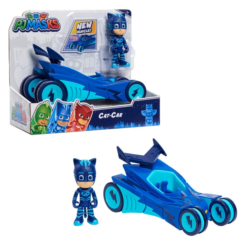 PJMASKS PJ Masks كات بوي و سيارة كات, مجموعة تمثال عمل متحرك و مركبة من قطعتين, زرقاء, ألعاب أطفال للأعمار من 3 سنوات فما فوق بواسطة جاست بلاي - Image 1