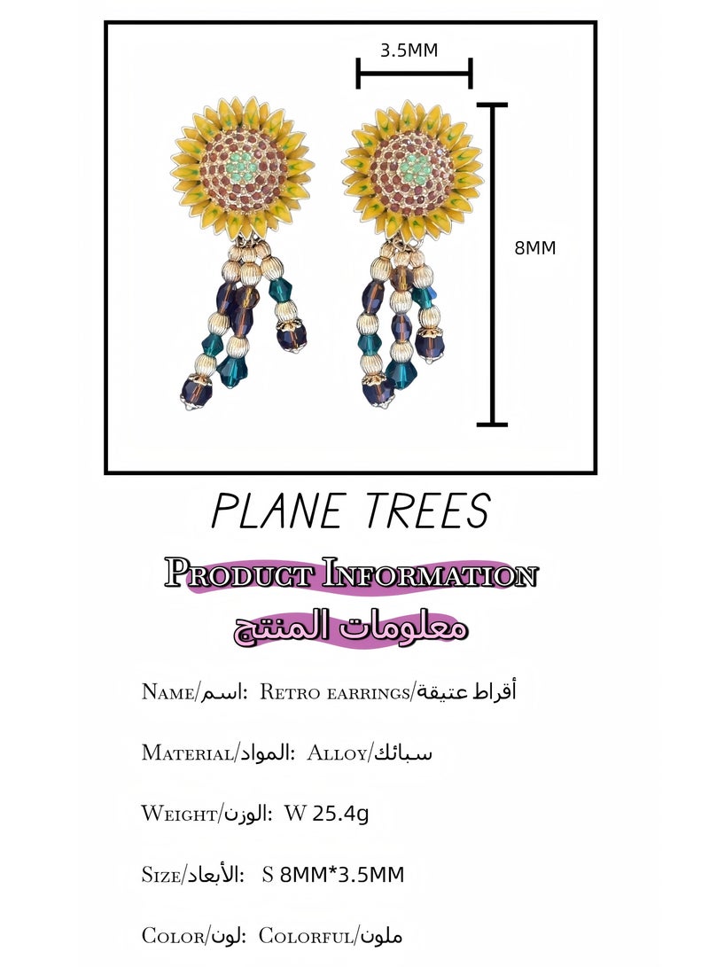 PLANE TREES Sunflower Drop Earrings – Yellow Enamel with Beaded Tassels - Image 3