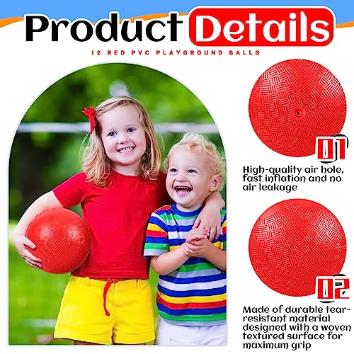 HI-BOOM Hiboom Playground Balls 5 Inch Dodgeball Playground Balls Kick Outdoor Inflatable with 1 Pcs Hand Pump for Adults Yoga Exercise Gym Schoolyard Red12 Pcs - Image 5