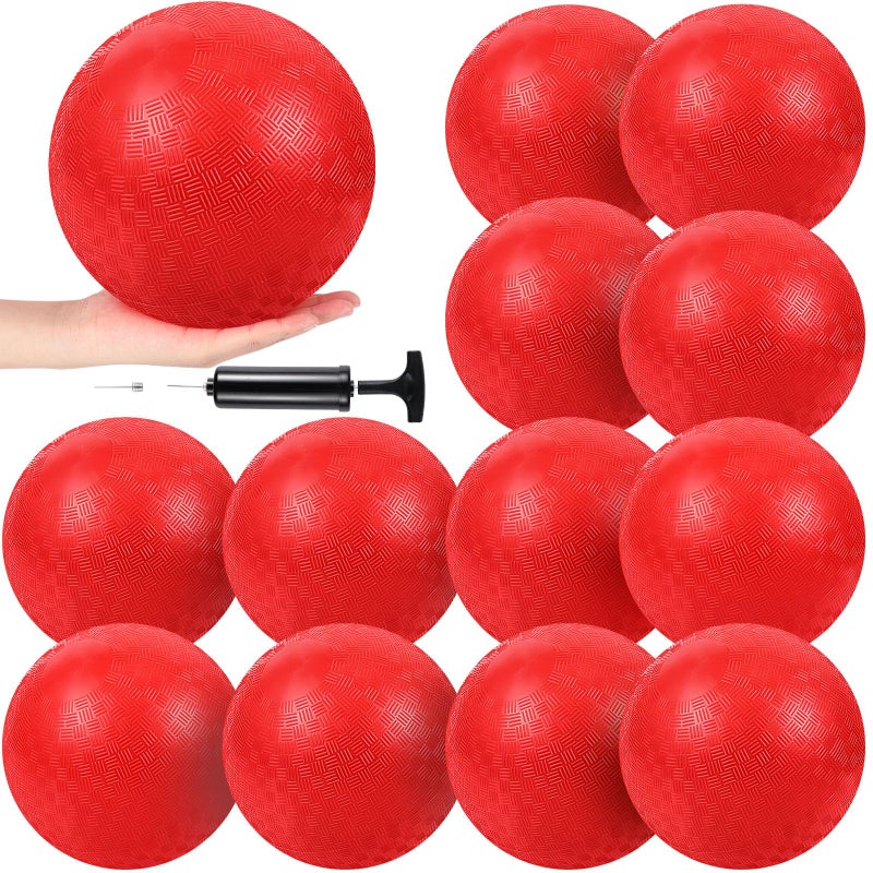 HI-BOOM Hiboom Playground Balls 5 Inch Dodgeball Playground Balls Kick Outdoor Inflatable with 1 Pcs Hand Pump for Adults Yoga Exercise Gym Schoolyard Red12 Pcs - Image 2
