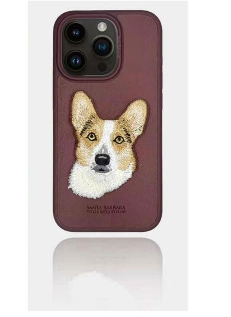 SANTA BARBARA POLO & RACQUET CLUB Polo Curtis Series Embroidery Dog Phone Case for iPhone 15 Pro Max | Luxury PU Leather, Threaded Embroidery, Shockproof, Scratch-Resistant, Soft Grip, Drop Protection, Precise Cutouts for Camera & Ports - Red  - Image 1
